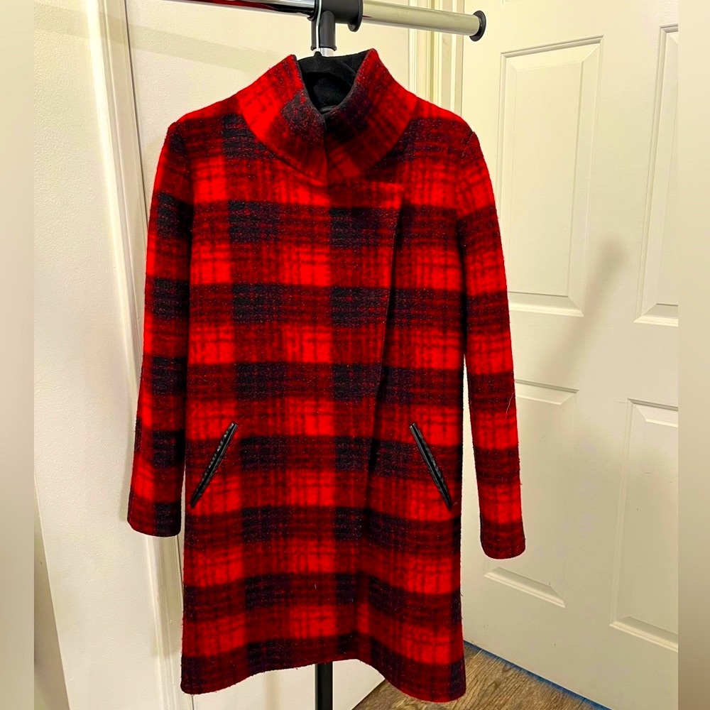 Trina Turk Red & Black Plaid Coat